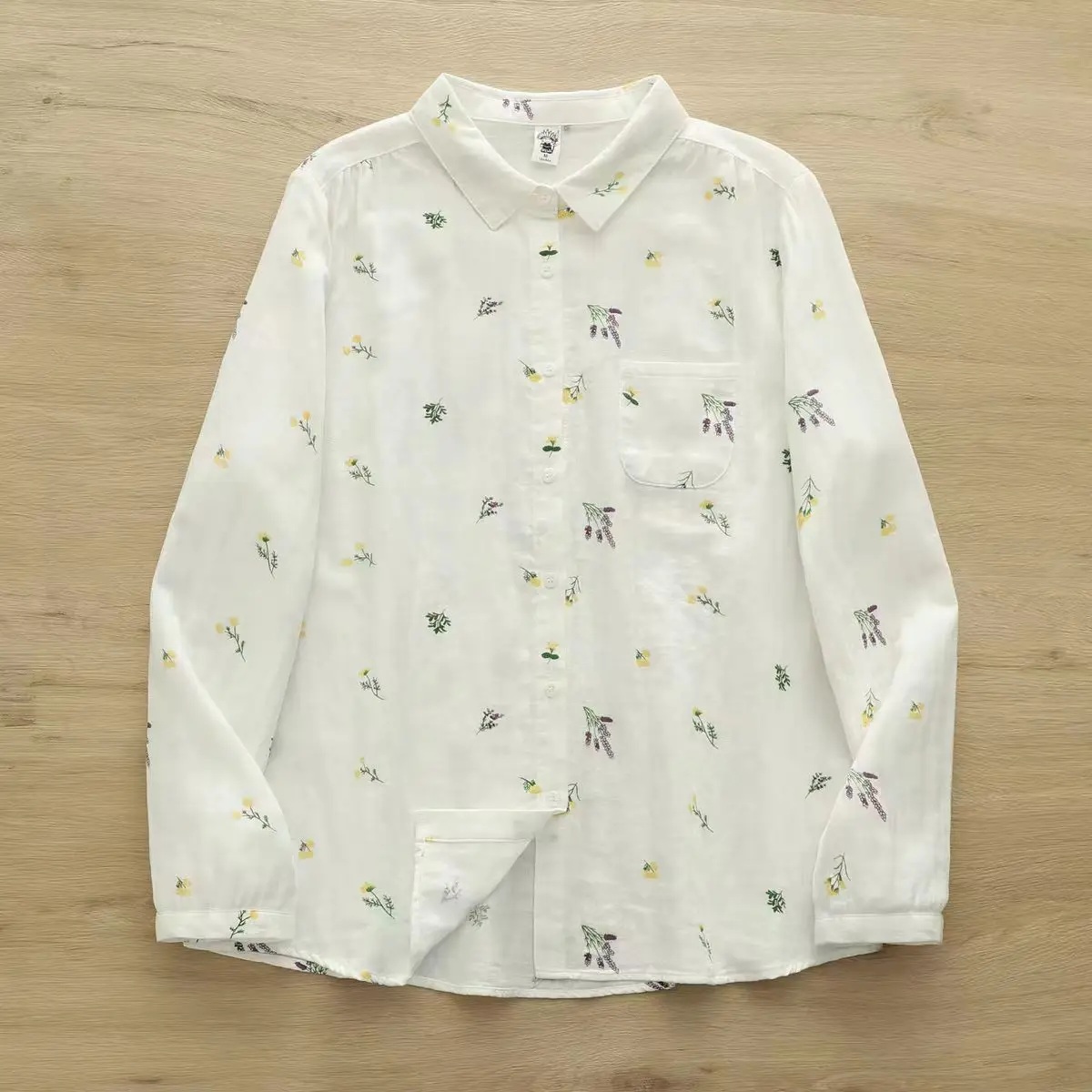 Casual Loose Women's Cotton irt Floral Print Turn-down Collar Long Sve Top Trendy Base Layer Loose Fit Autumn Faion