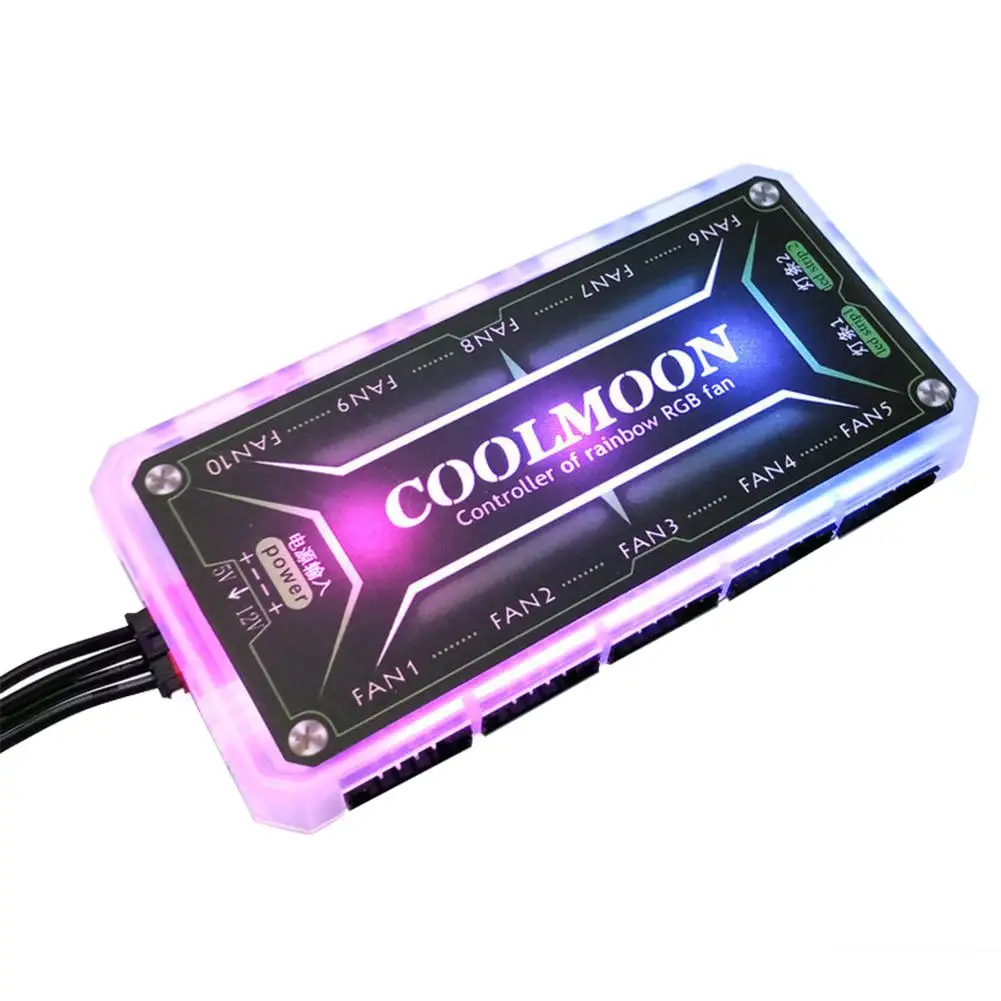 

Coolmoon RGB Remote Controller Dc12v 5a Led Smart Fan Controller With 10pcs 6-pin Fan Ports 2pcs 4-pin Light Bar Ports