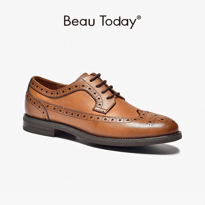 

BeauToday Derby Shoes Women Calfskin Leather Pointed Toe Longwing Brogues British Style Shallow Ladies Flats Handmade 21516