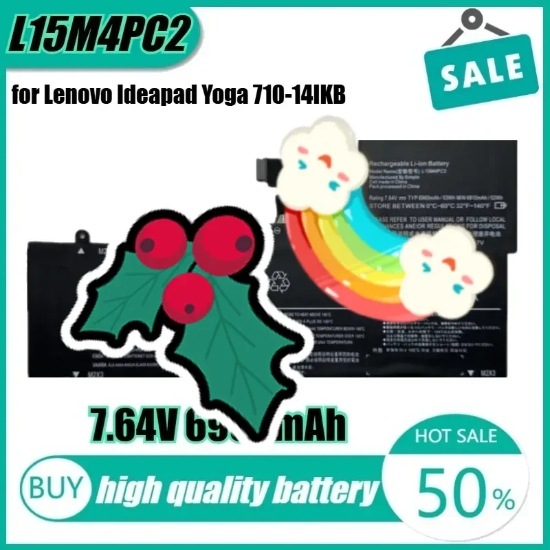 

7,64 В, 53 Втч, 6960 мАч, L15M4PC2, аккумулятор для ноутбука Lenovo Ideapad Yoga 710-14IKB 710-14ISK 710-151KB 710-15IKB