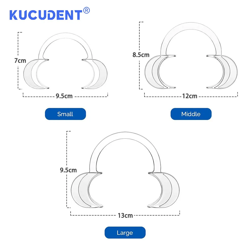 KUCUDENT 10 Pcs Dental Cheek Retractor Mouth Opener for Teeth Whitening C-Shape Spreader Lip Smile Stretcher Clear Blue S/M/L