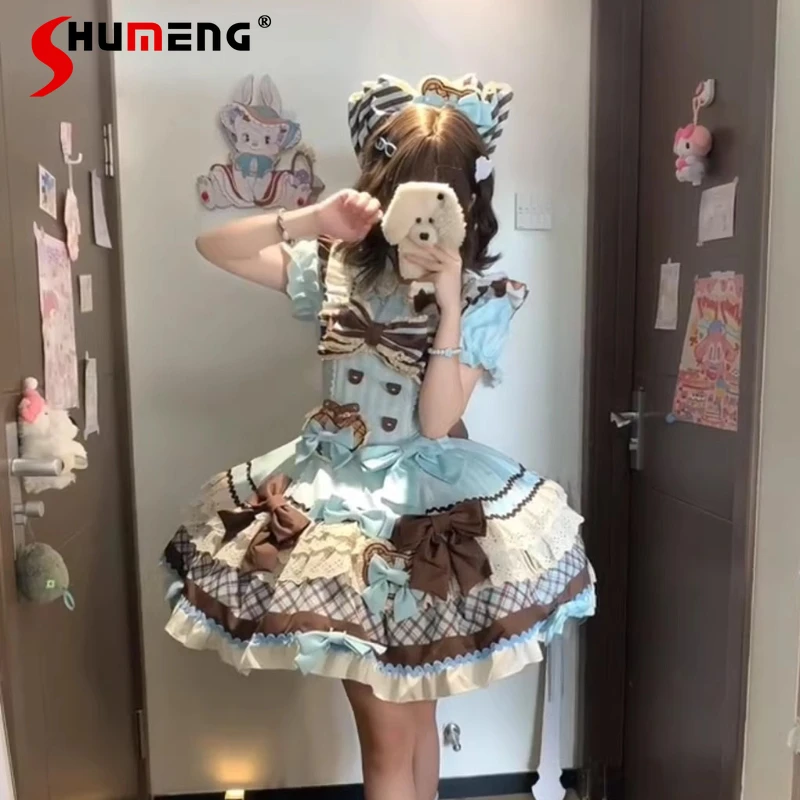 

Japanese Lolita Style Kawaii Short Sleeve Dresses OP Original Summer Girl's Cute Birthday Party Dress Cos Mini Dress for Women