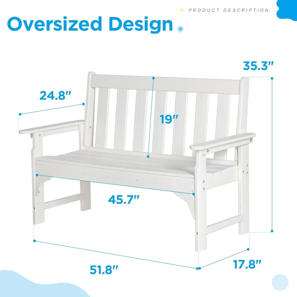 Outdoor Bench,  Load Up To 800 Lbs, Rot-Proof Fade Proof for Patio, Porch,  2-Person Garden Bench