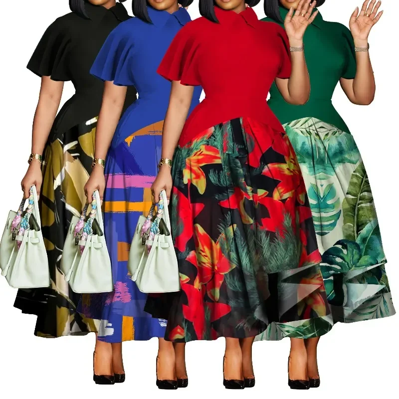 

Plus Size Elegant African Dresses For Women Dashiki Summer Maxi Dress Ladies Traditional African Clothing Fairy Long Dress
