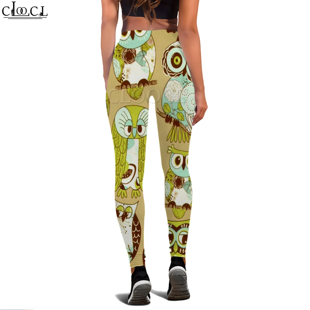 CLOOCL Hoge kwaliteit dameslegging Leuke grappige uil Grafische 3D-geprinte broek Gymtraining Hoge taille Zachte workout-legging