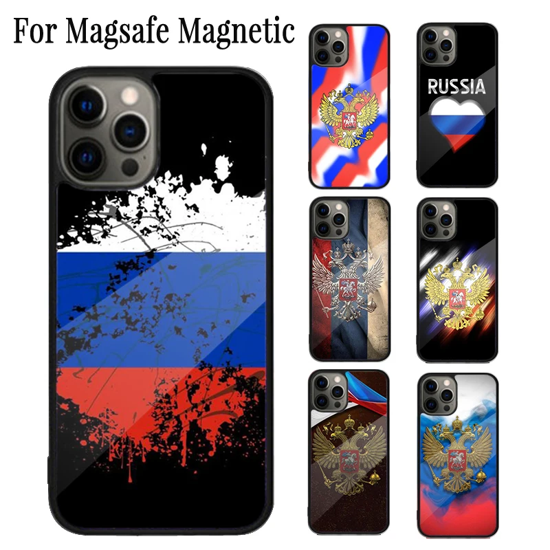 Russia Russian Flags Emblem Magnetic Phone Case For iPhone 16 15 14 Plus 13 12 Mini 11 Pro Max Magsafe Wireless Charging Cover