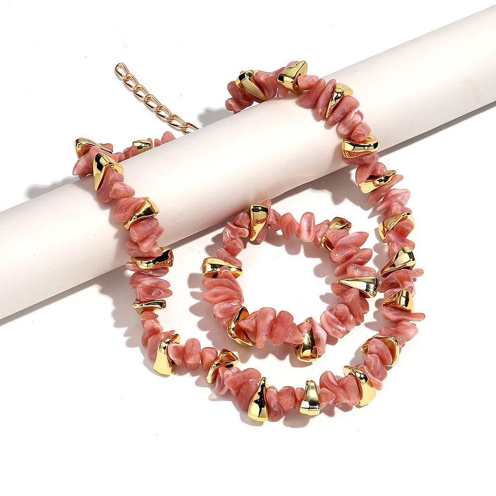 Boho Colorful Acrylic Irregular Stone Beads Necklace Bracelets Set