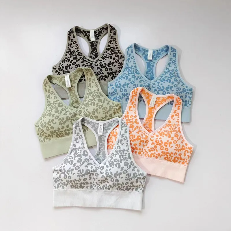 

Женский спортивный бюстгальтер-топ с леопардовым принтом, средняя степень поддержки, ударопрочный, дышащий, влагоотводящий, для йоги, фитнеса и бега