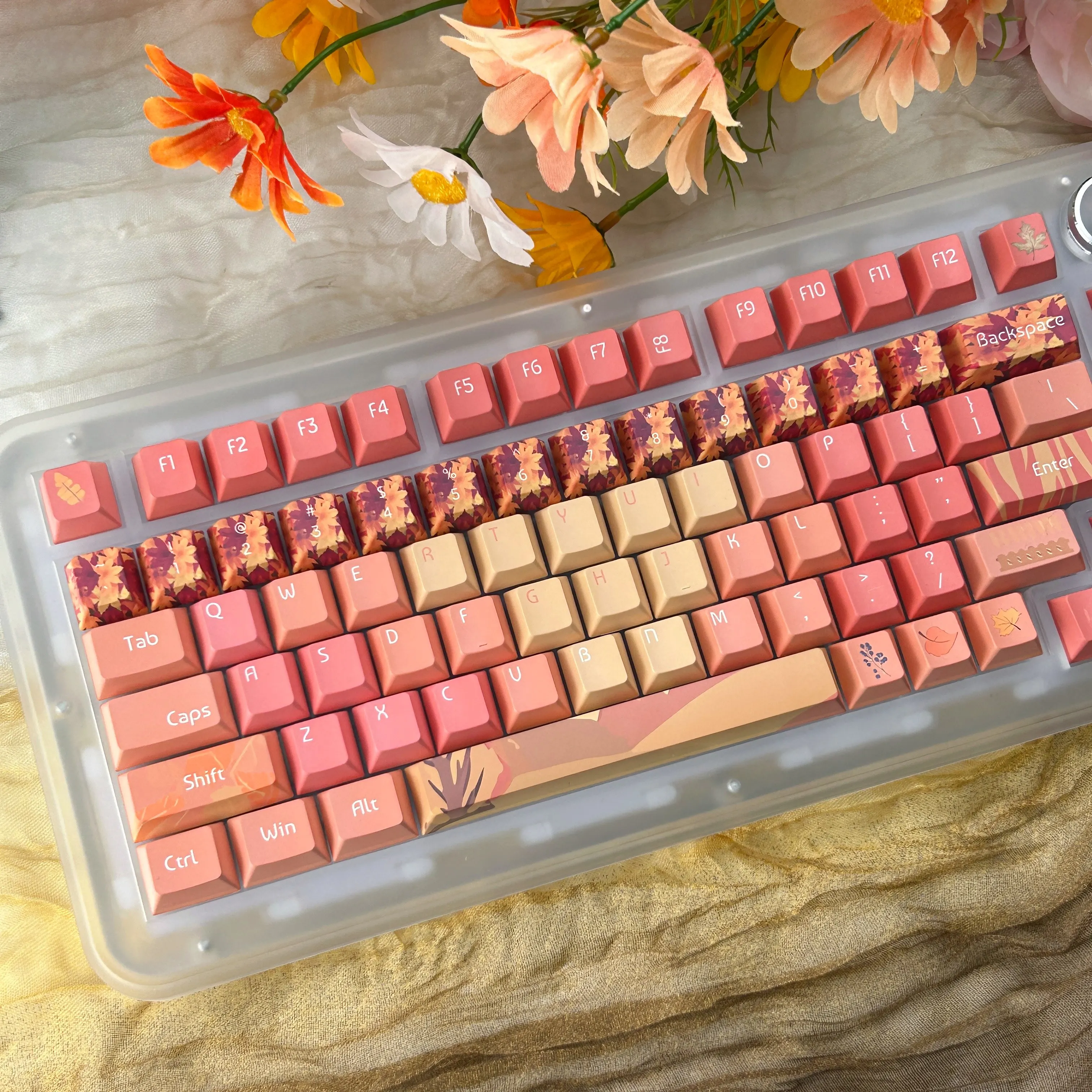 

Autumn Keycap Cherry Profile Orange Gradient Maple Leaf Keycaps PBT Sublimation 2.25/2.75U Space Bar Alice Layout Keyboard Caps