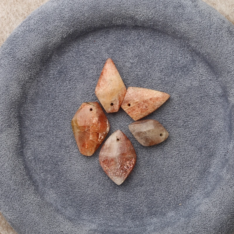

5PCS Sunstone Bead Set Mixed Shapes Peach-Brown Shimmering Gemstone Jewelry Components for Crafting 22x15x6mm-10.1g