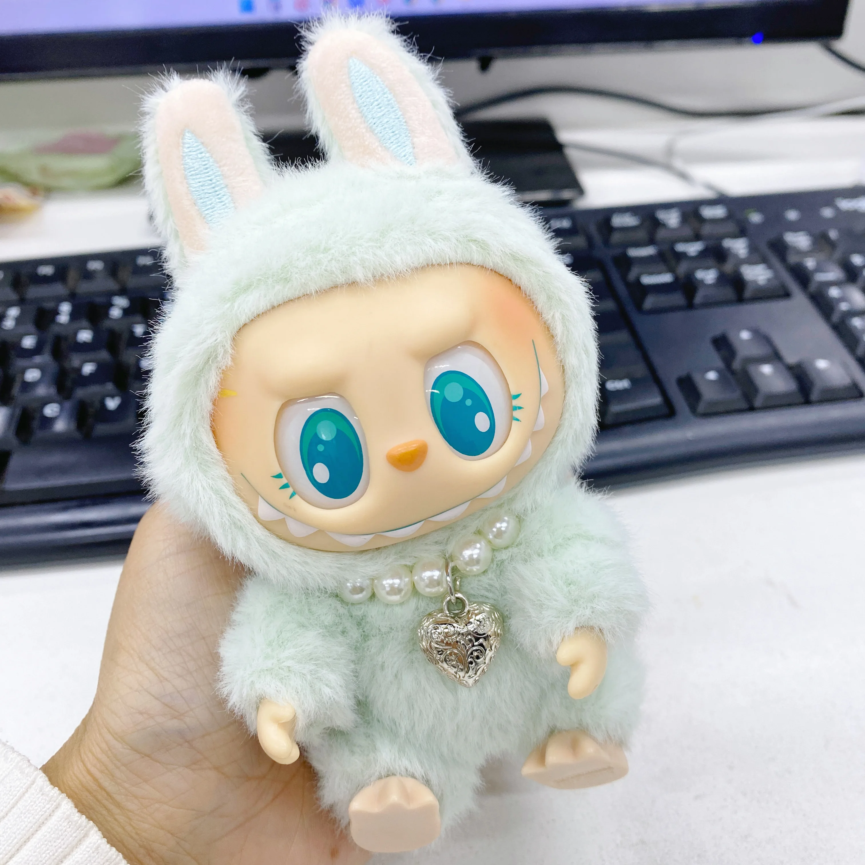 Cartoon Cute Plush Doll outfit Necklace Love Pendant Pearl Chain Delicate Alloy Decoration Accessory For labubu V1 V2 Doll