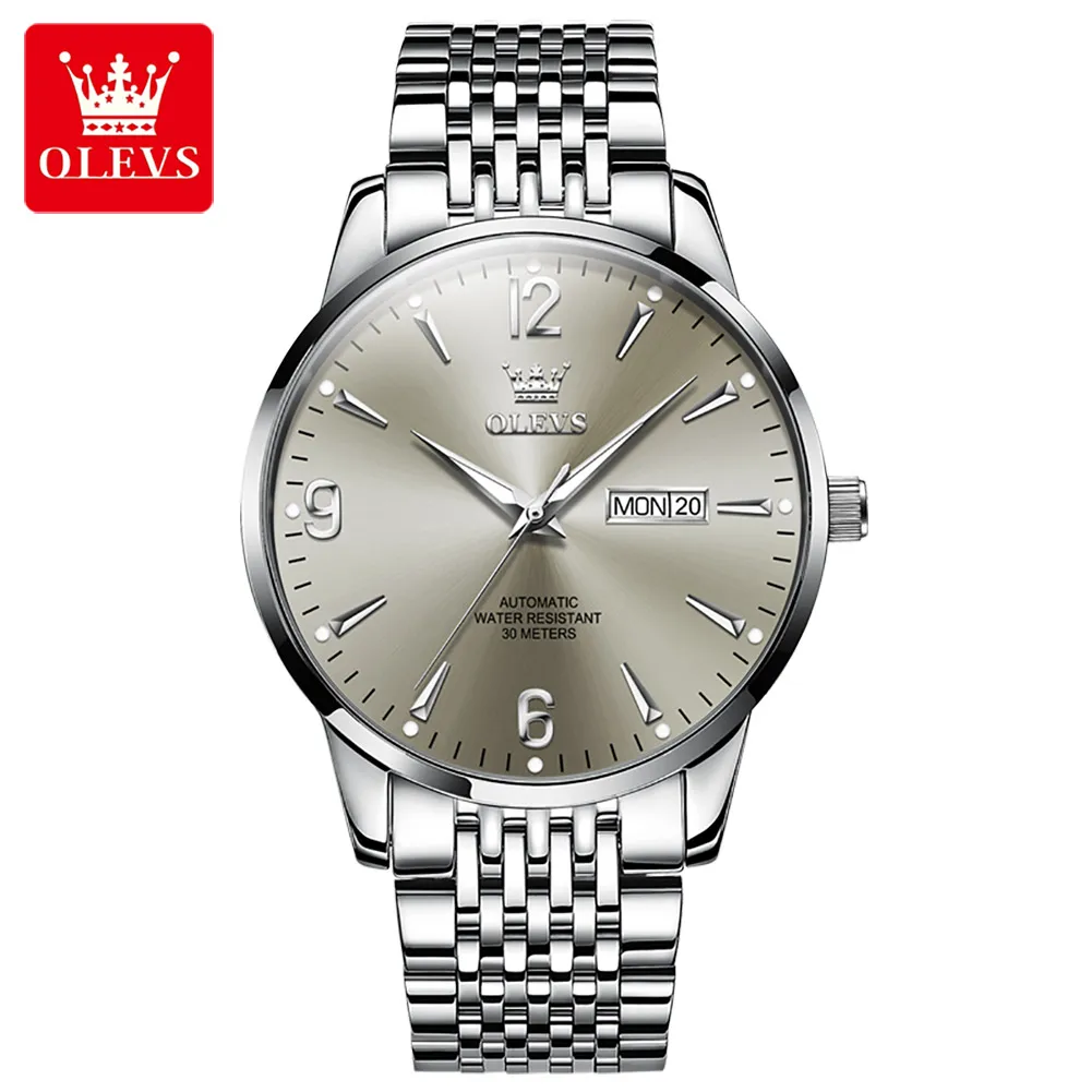 OLEVS 9928 Men\'s Watches Stainless Steel Waterproof Luminous Dual Calendar Classic Business Man Automatic Mechanical Wristwatch