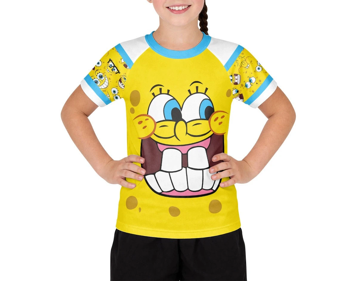 Big Smiling SpongeBob SquarePants Children Adult Jujutsu T-shirt Long Sleeve Quick Drying Loose Fighting Training Clothing
