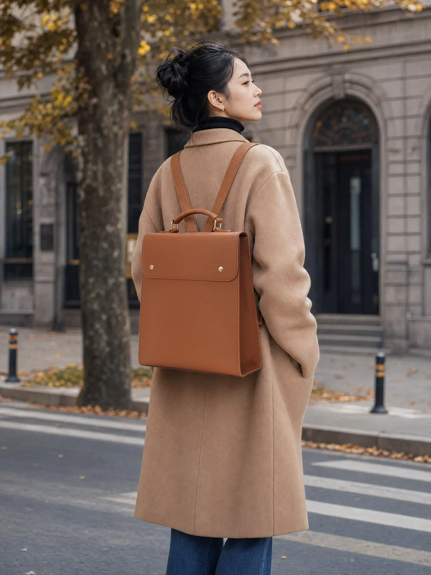 2026 Fashion New Head Layer Leather Lychee Pattern Backpack Simple Casual Versatile, High End Business Backpack For Women Trendy