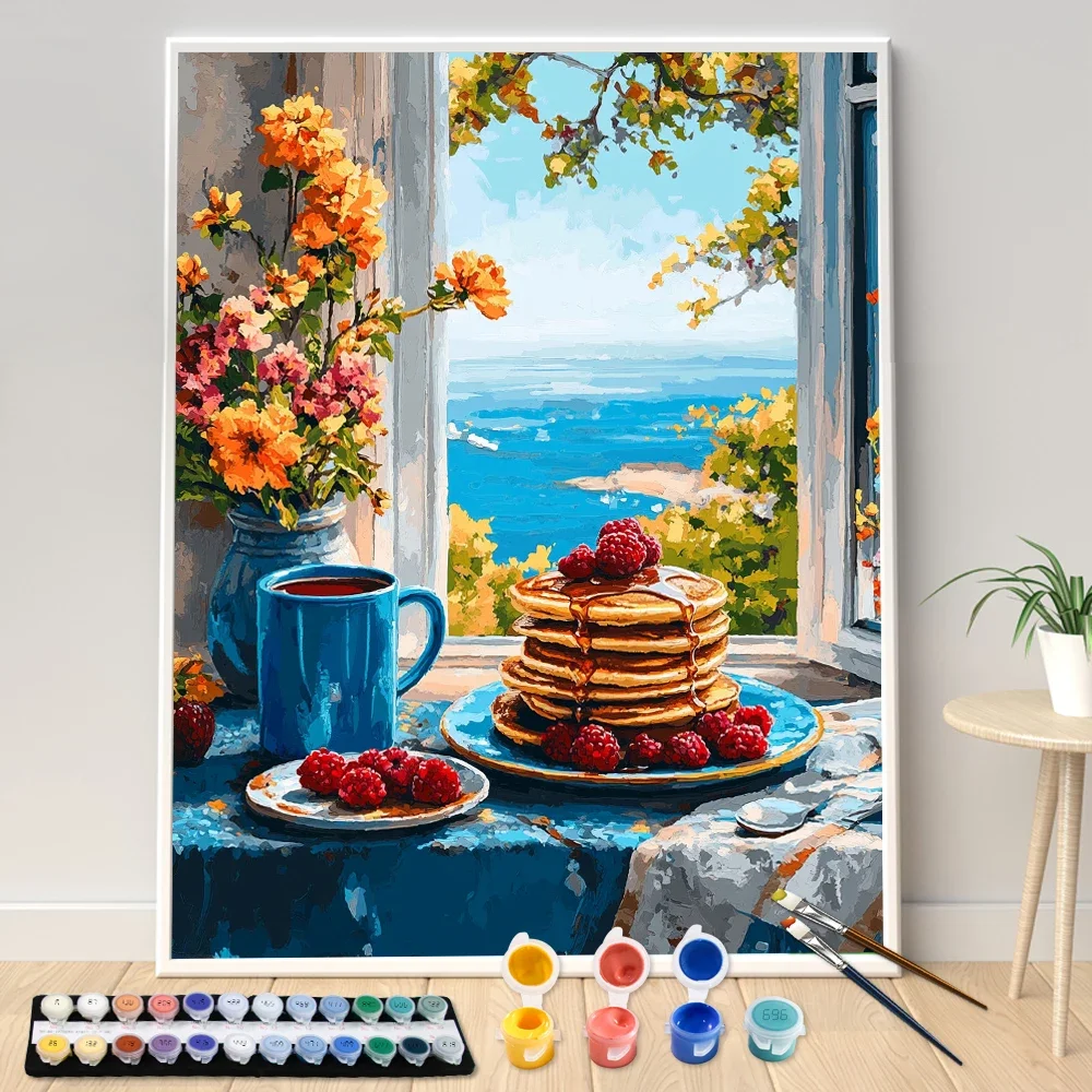 Painting By Numbers Blues Breakfast Time Picture By Numbers For Home Decors Handpainted Diy Gift