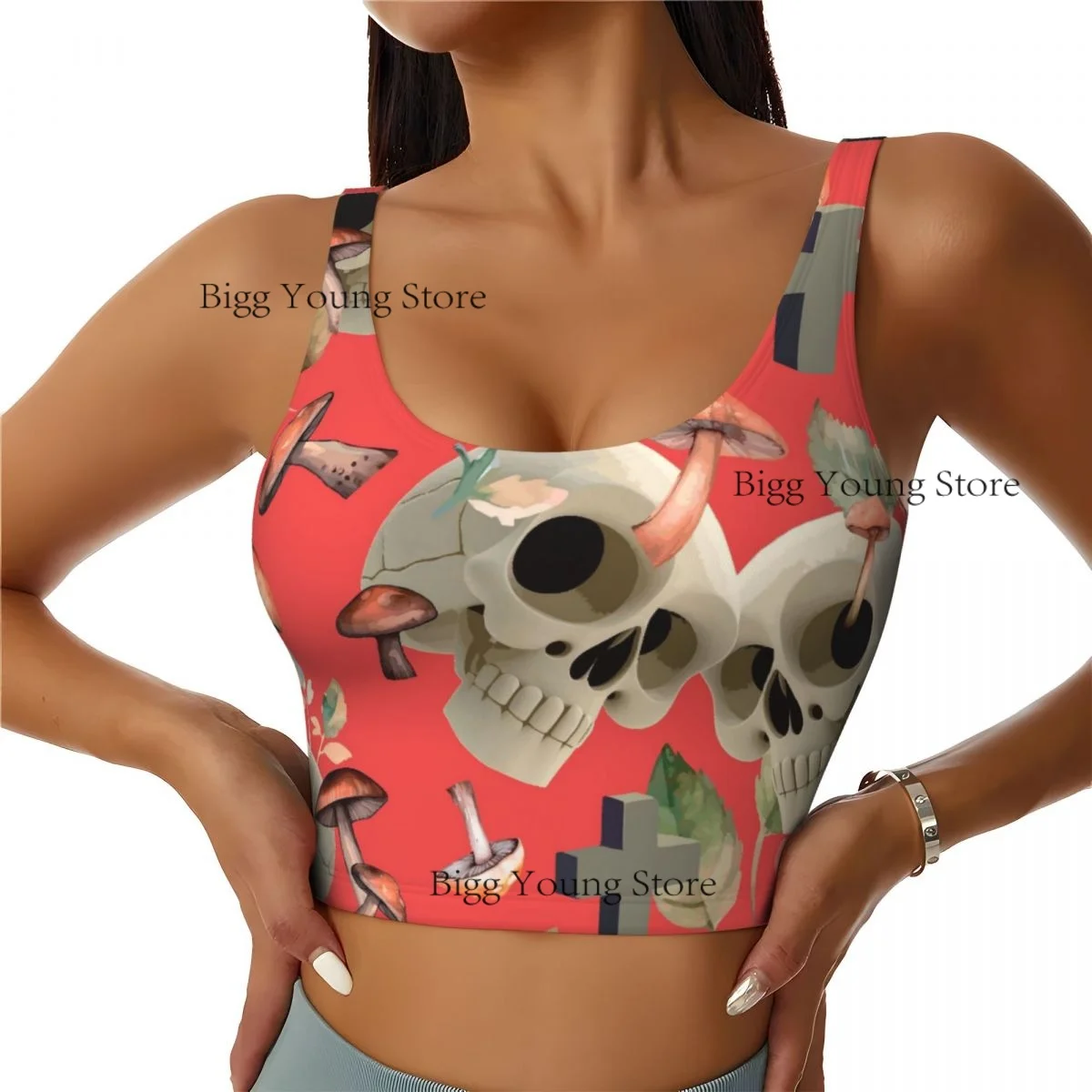 

Yoga Vest Women Gym Sports Crop Tops Skeleton Skulls Flowers Streetwear Workout Breathable Tank Top Female