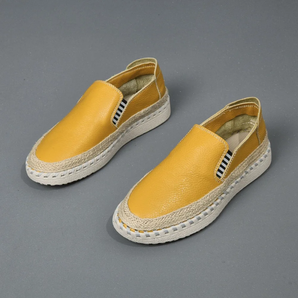 Casual Shoes Men's New Summer Man's Genuine Leather Hand Sewn Grass Woven Fishing Shoes Casual One Foot Mens Shoes Loafers Man image 4