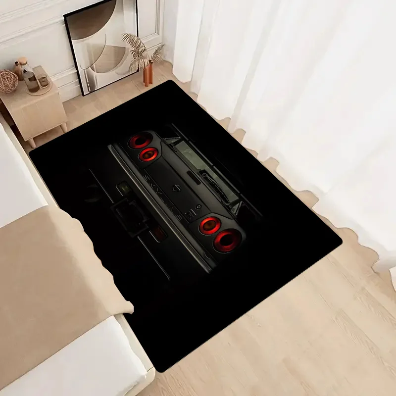 Racing Car Back View Flannel Area Rug Non-slip Absorbent Floor Mat Red Taillight Pattern Carpet for Gamer Room