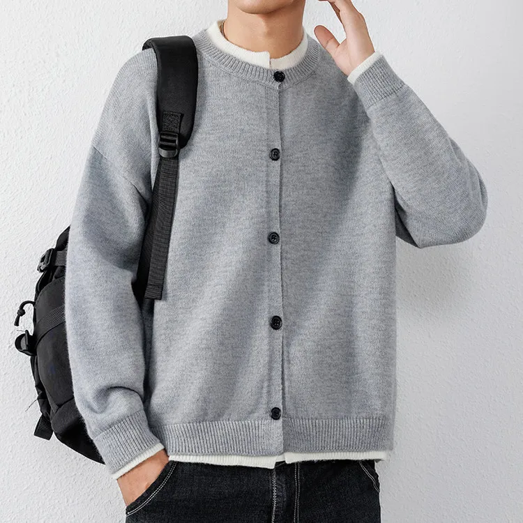 Obrázek 3: Half-neck pletené svetr svetr pánské 2026 podzim jednoduchý button-down svetr bunda