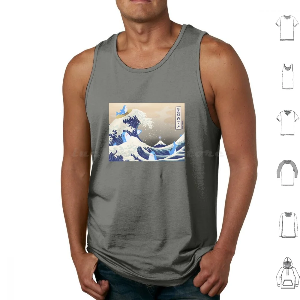 The Great Brucie Wave Off ( Blahaj / Shark Edition ) Tank Tops Vest Sleeveless The Great Wave Blahaj Shark Shark Jawsome