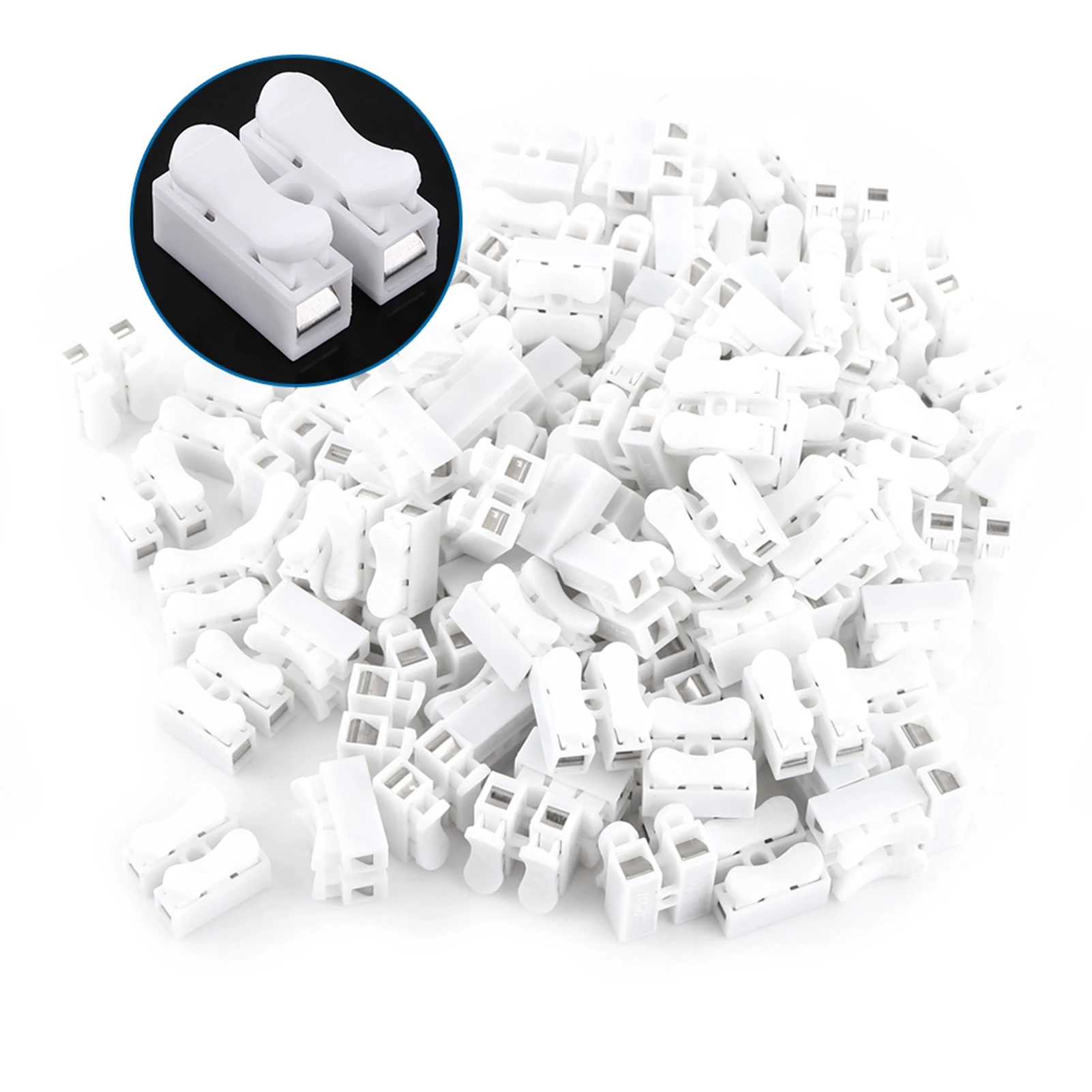 100PCS 5A 2-Pin Push-In Quick-Connect Cable Connector White Terminal Block Spring-Cage Terminal Cable Connector Terminal Block