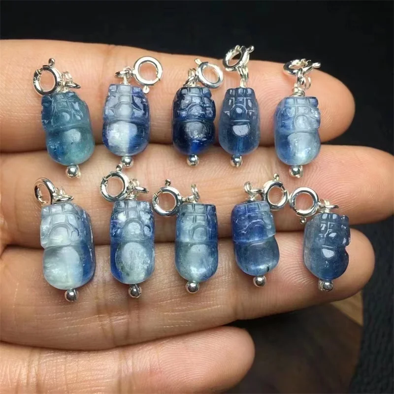 S925 2PCS Natural Kyanite Pixiu Carving Wealth Pendant With Hole For Jewelry Making Necklace Bracelet Accessory