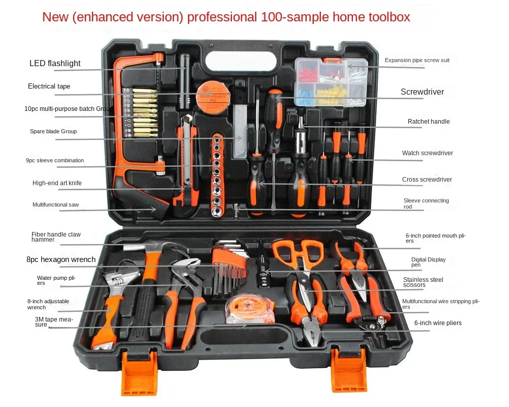 102Pcs Electrician Manual Hardware Toolbox Combination Sets of Gift Sets Spanners Pliers Screwdrivers Scissors Electric Pen