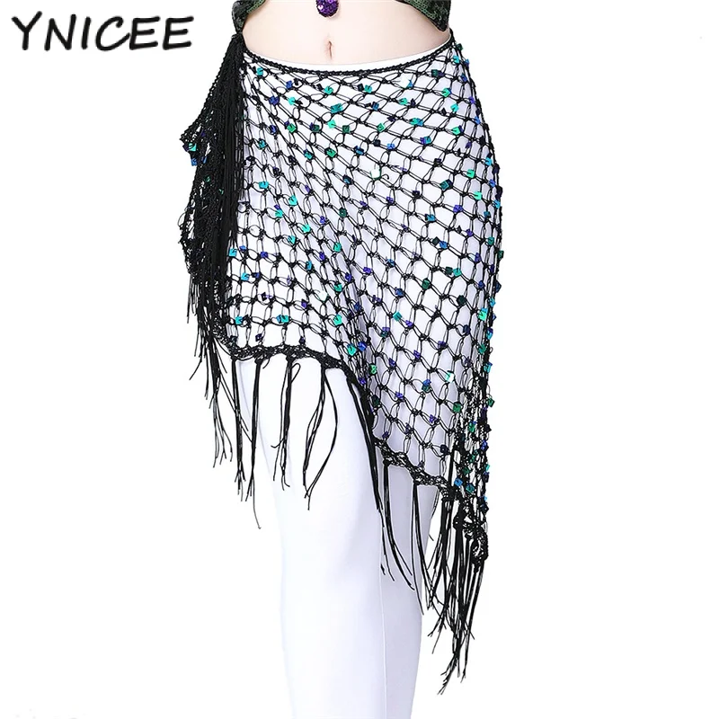 Women Spanish Belly Dance Lesson Wear Hip Scarf Mesh Bellydance Practic Sequins Tassel Skirt Waist Wrap Belt Stage Costume Suit