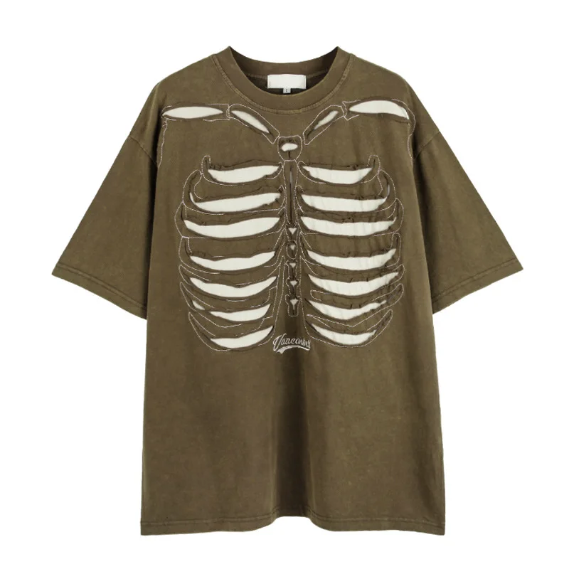 Double Layer Graphic T Shirts Men's Vintage Tops O Neck Short Sleeve T-shirts Loose Distressed Pullovers Mens Hip Hop Streetwear