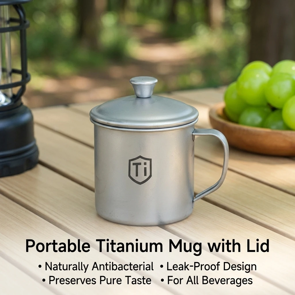 Tiartisan Titanium Hammered Texture Coffee Mug Foldable Water Cup With Lid Outdoor Camping Lightweight Portable Tea Mug