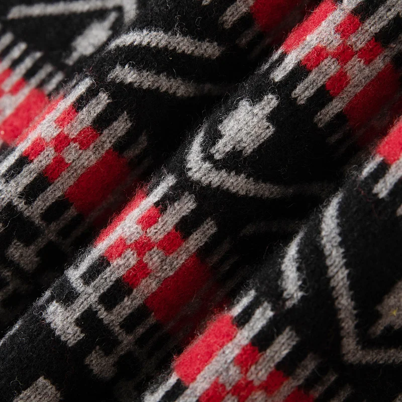 New Popular Autumn Winter Jacquard Pattern Pullover Sweater 100% Wool Casual Round Neck Men's Pullover Pair with Scarf 2-piece