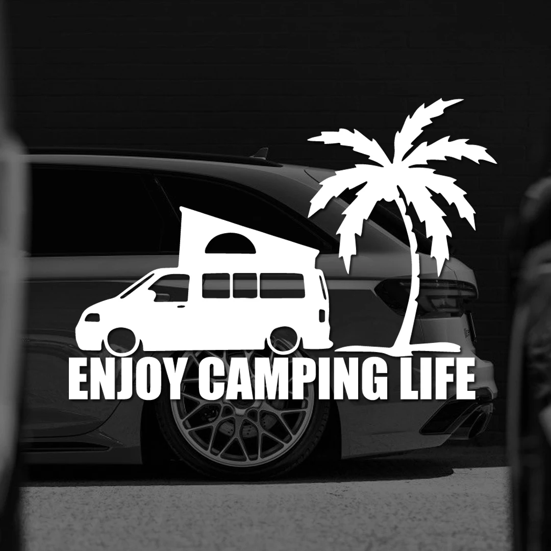 Enjoy camping life Palm Tree Car Sticker, Decorative Car Stickers, Vinyl Adhesive Window Stickers, Car Windshield Appliques