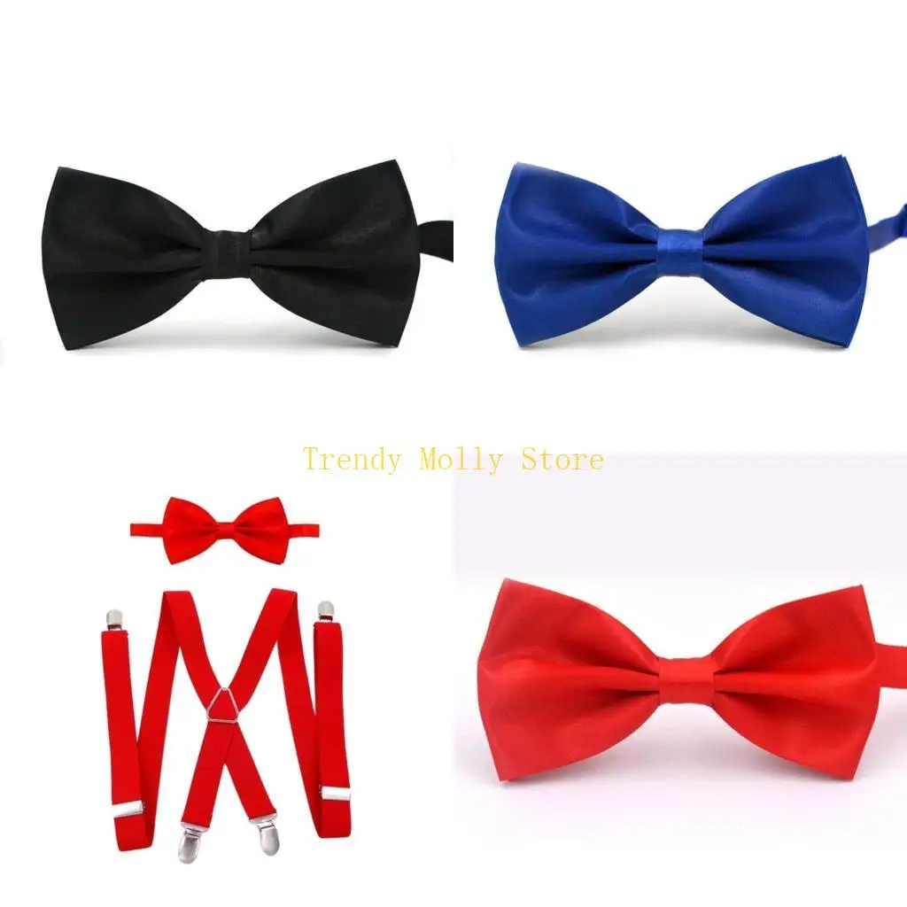 

N5KB Модные мужские подтяжки с галстуком-бабочкой, регулируемый с 4 зажимами, винтажный костюм, модный галстук-бабочка для и