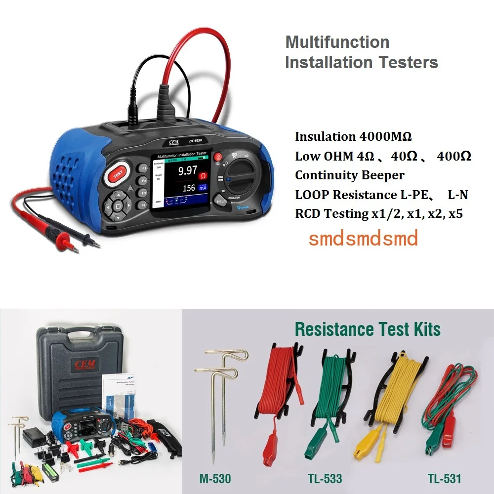 

Insulation Resistance, Earth Resistance Tester, Loop Impedance/Voltage,RCD/ PFG /PSC Multifunction Installation Tester