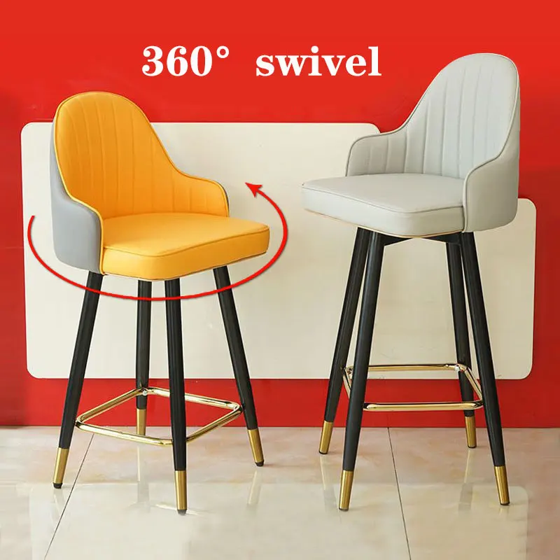 

Modern Restaurant Furniture High Swivel Bar Stool Metal Synthetic Leather Bar Chairs