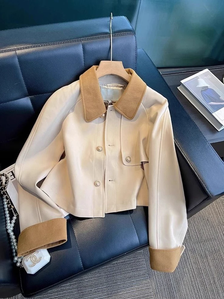 

Jmprs винтажная женская куртка Y2K, осенняя тонкая лоскутная куртка с длинными рукавами, повседневное пальто в Корейском стиле, ретро, простые уличные топы с отложным воротником