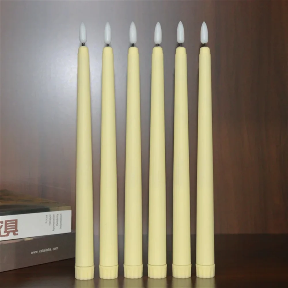 6pcs Remote Control Long Pole Electronic Candle Light Flameless Yellow Flashing LED Plastic Candle Dinner Party Decoration