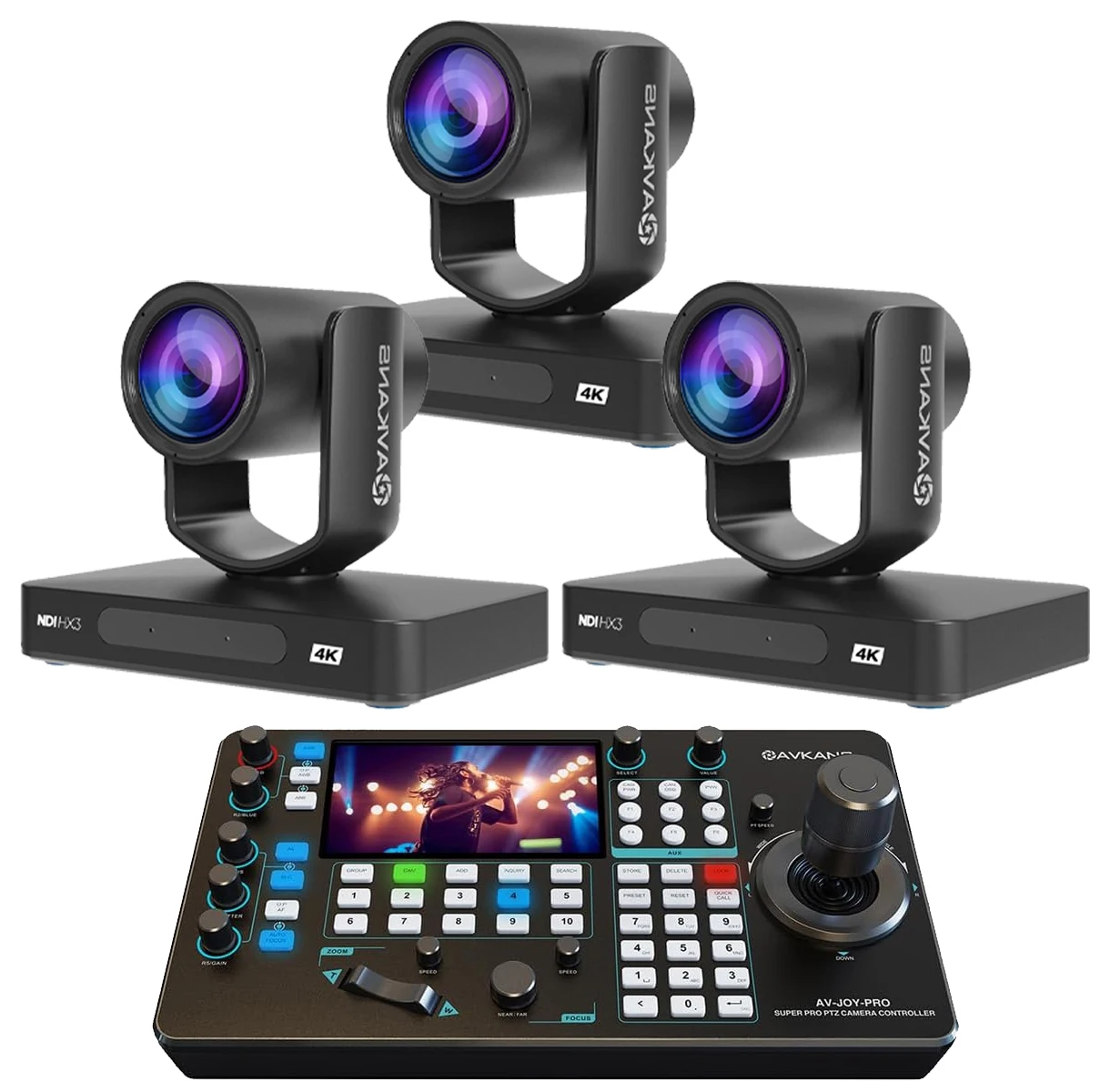 

product card AVKANS PTZ Camera Bundle Kits, 3pcs AV4KN AI Auto Tracking 12X NDI Camera and 1 pcs Super PTZ Joystick Controller