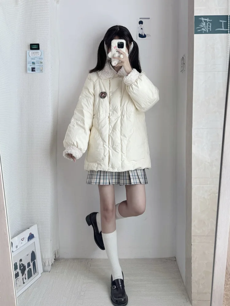 

Утягивающее женское зимнее пальто Du down Jaet с отделкой мехом ягненка средней длины и большими кетми, моющееся женское зимнее пальто Sweet Sle