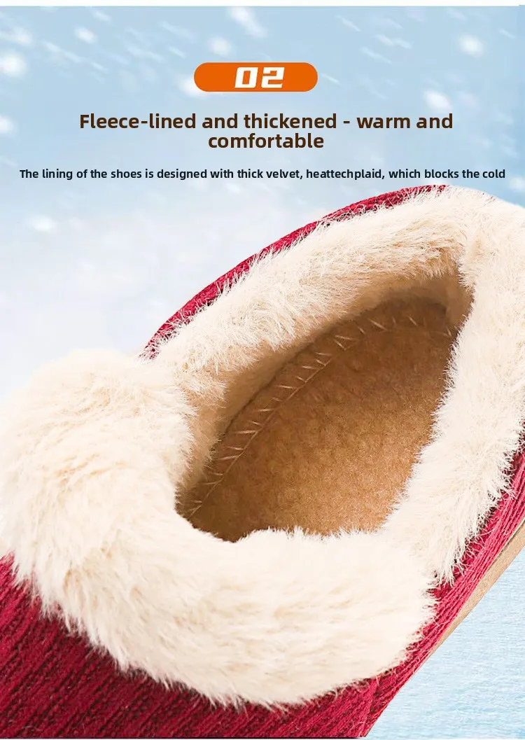 Damen-Winterstiefel, zum Hineinschlüpfen, mit Fleece gefüttert, knöchelhohe Stiefeletten, dicke, rutschfeste Plateausohle, warme, bequeme Baumwollschuhe für Mütter und ältere Menschen. – Detail 4