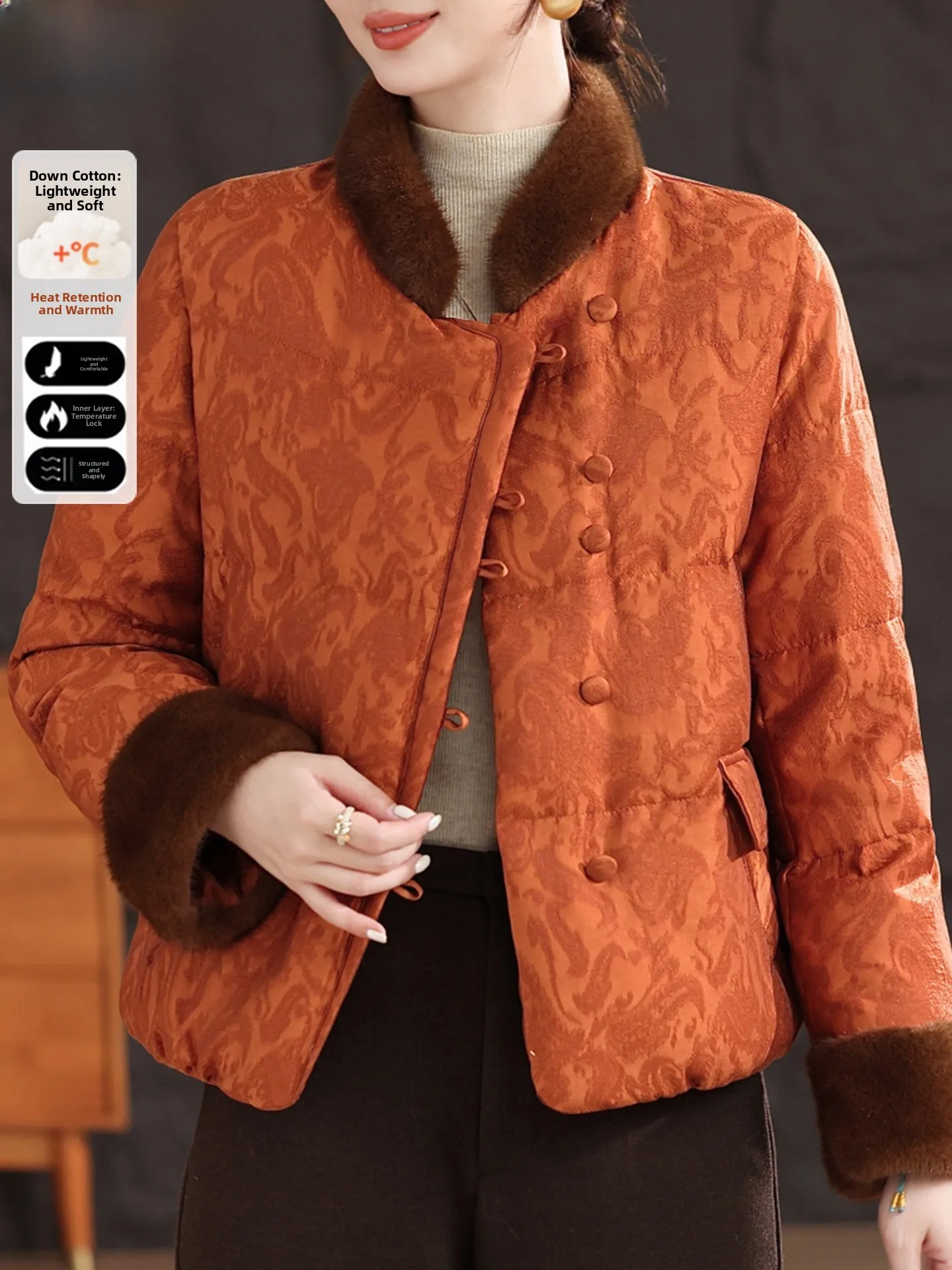 

New Chinese Sle down Cotton Jaet for Middle-Aged And ly Women Winter Outerwear Mom's Clothes High End Tang Costume