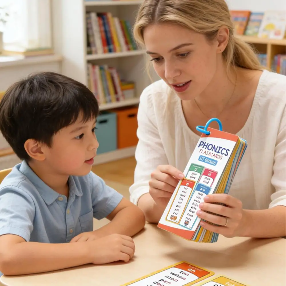 Phonics Flashcards Set, 60pcs 117 Word Groups English Reading Cards, Waterproof Educational Cards with Ring for Kids Ages 2-12