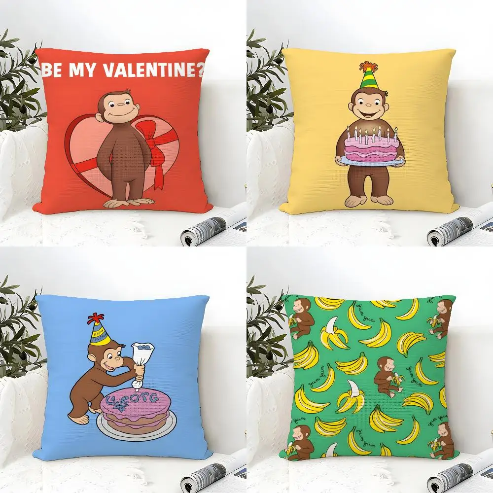 Good Night George The Monkey Cushion Cover Eco Linen Pillow Case Double-Sided Print Breathable Durable Zipper Home Decor Gift