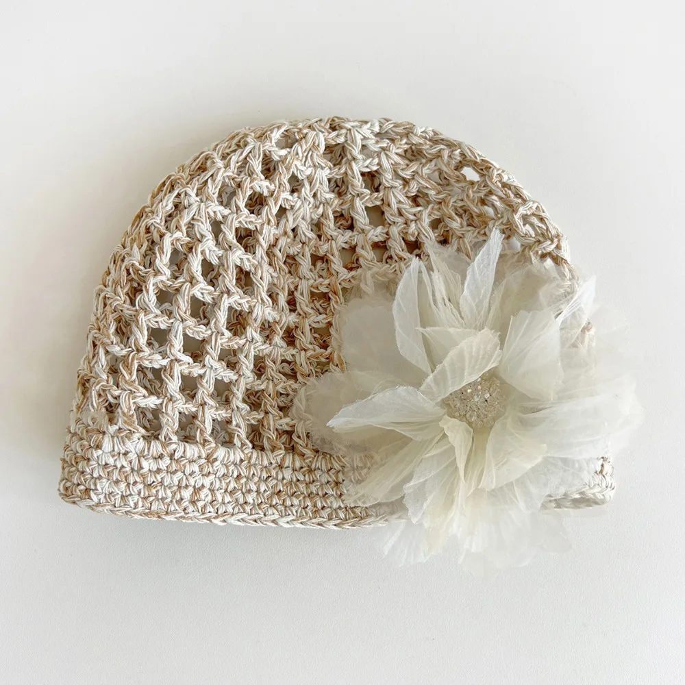 

Retro Handmade Crochet Flower Hat Thin Bohemian Style Hollow Out Knitted Hat Korean Ethnic Style Beanies Hat Spring and Summer