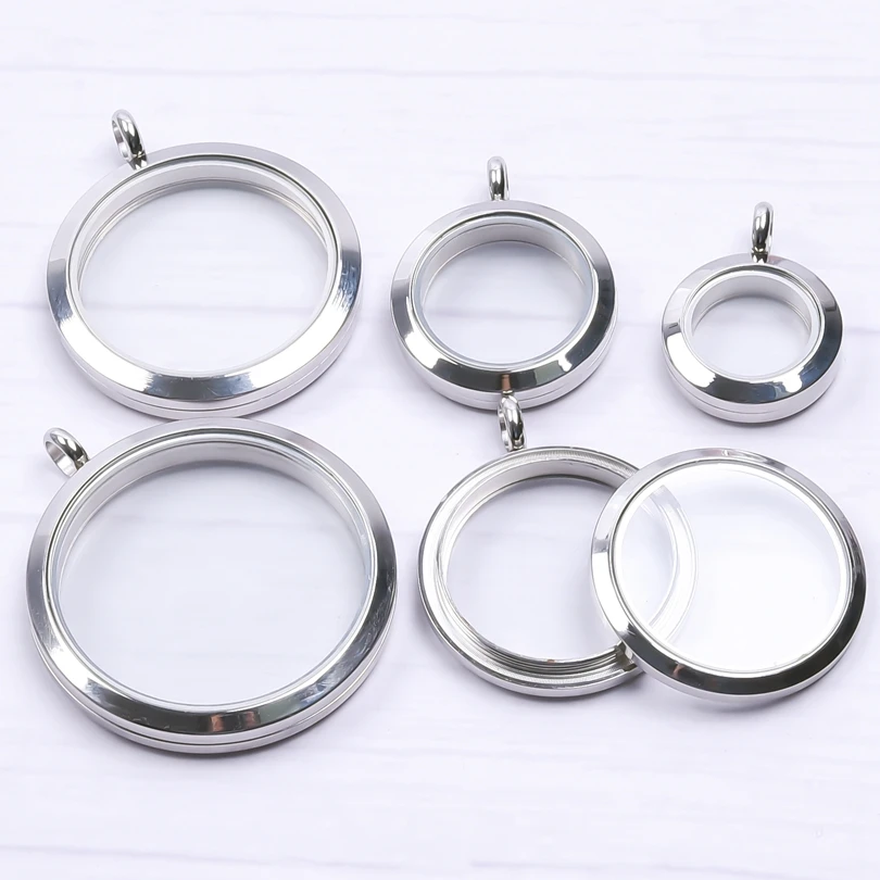 10Pcs/Lot Stainless Steel Round Glass Memory Floating Picture Locket Pendant Clear Twist Coin Medaillon Women подвеска Jewelry