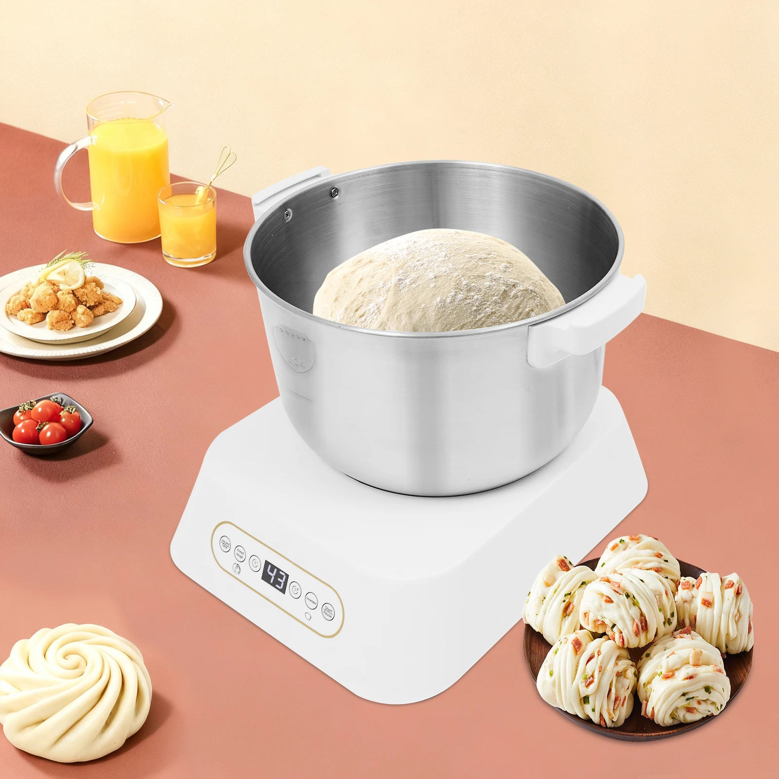 7L 200W 220-240V Edelstahl-Teigmehlmischer Vollautomatische Knetmaschine mit Gärungsfunktion für Nudelgeschäfte