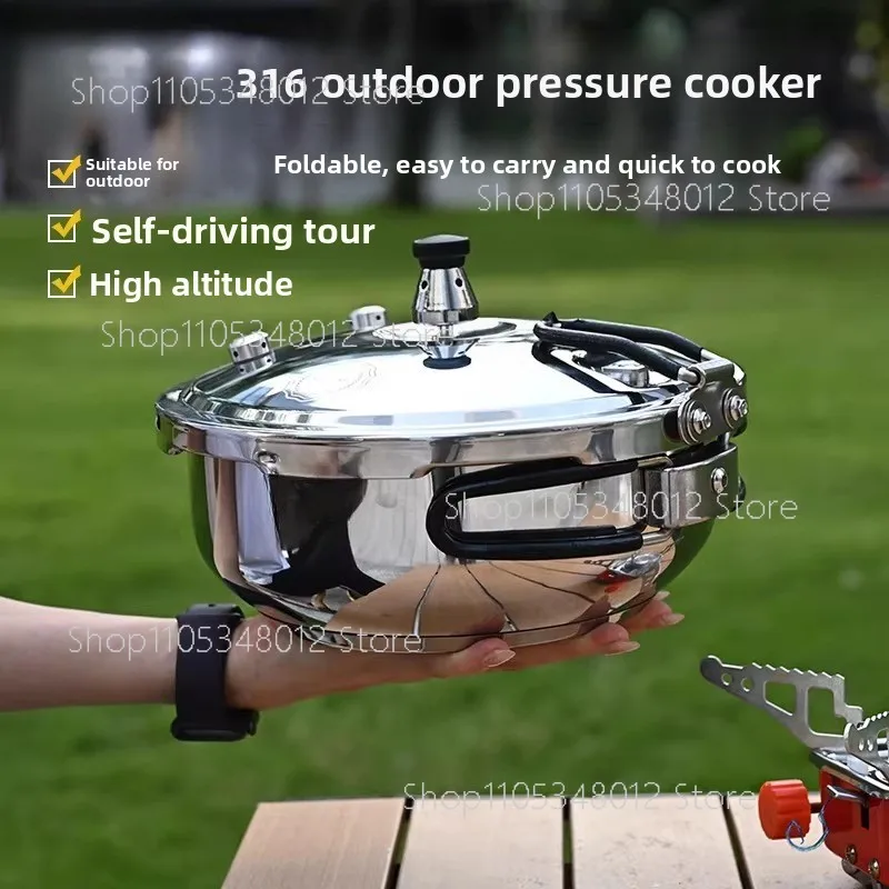 Portable 316 Stainless Steel Pressure Cooker for Camping Foldable 1-2 Person