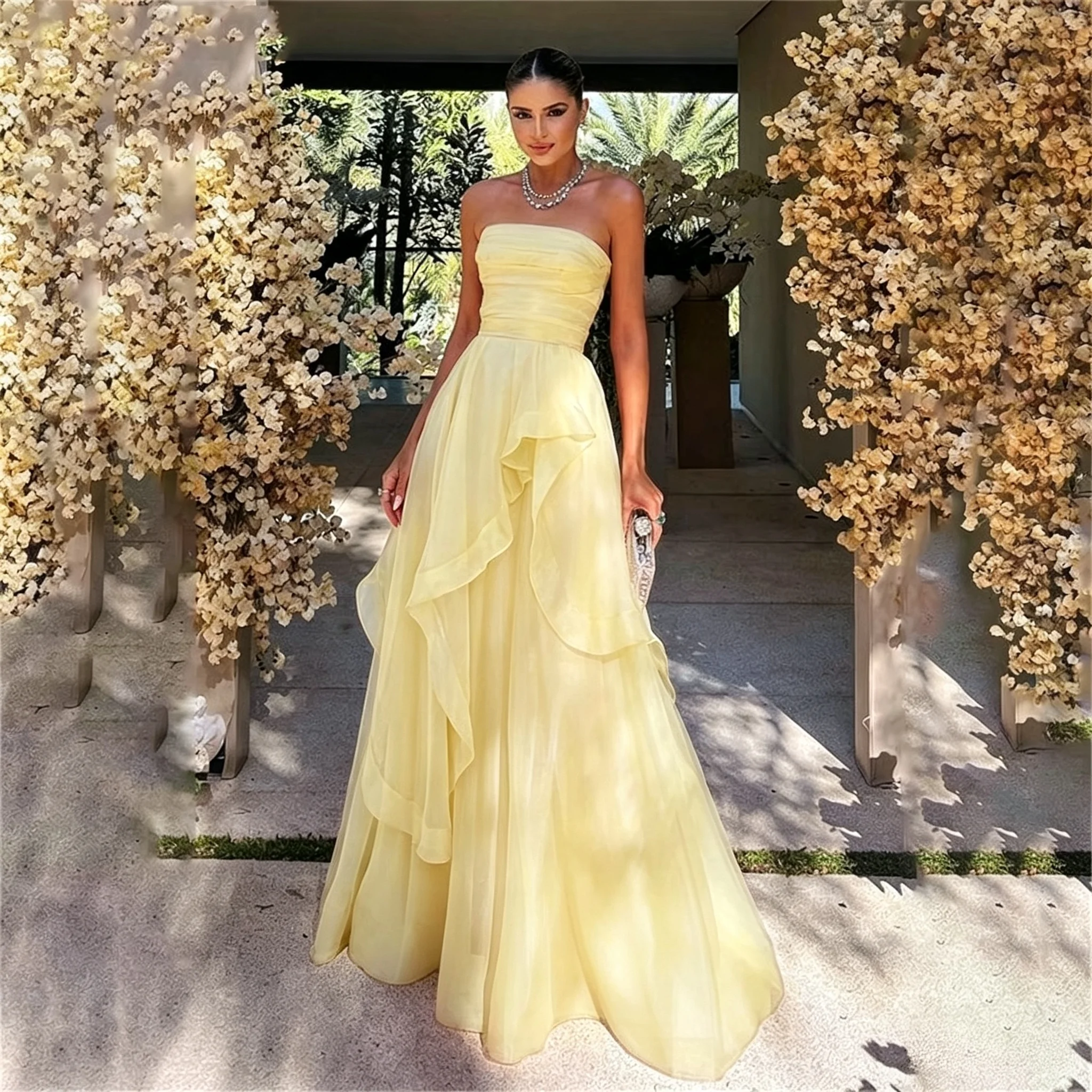 Customized Prom Strapless Dress Ruffles Birthday Outfit Pink Gala Dresses for Women Vestidos De Fiesta Elegantes