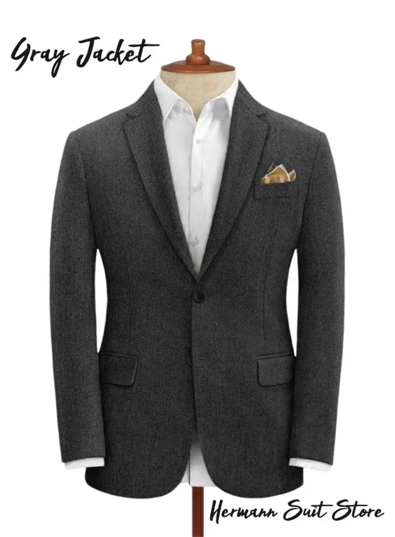 

Brown Men's Suit Herringbone Single Breasted Jacket Business Menswear Bussiness Casual Suit 2pcs Blazers Pants