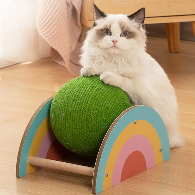 

Cat Scratcher Sisal Cat Wheel Wooden Cats Scratch Ball Catch Resistant Scratching Post for Cats Claw Grinding Self HI Pet Toys